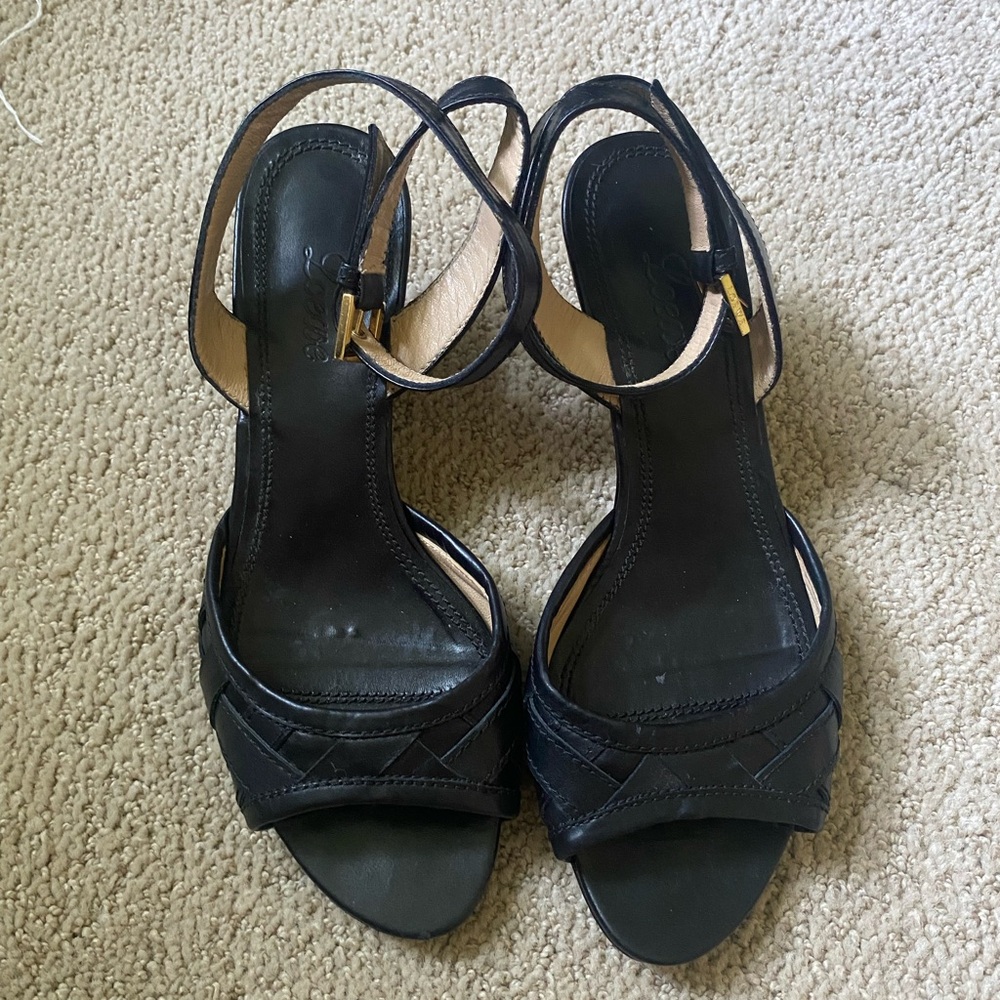 Loewe wrap ankle woven kitten heels black leather - Picture 2 of 7